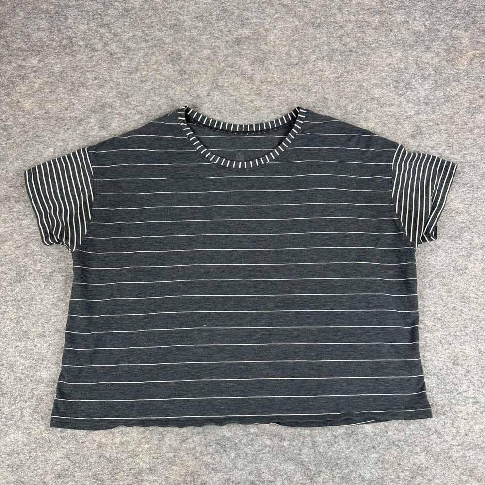 Lululemon Cates Tee Short Serve Heathered Black White Modern‎ Stripe Womens 8
